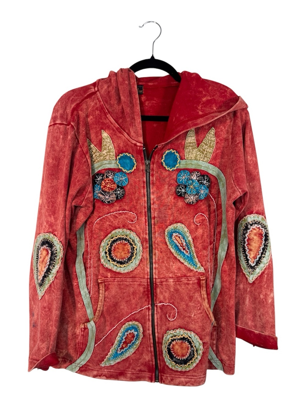 Vintage Red Rising International Full Zip Hoodie Sweatshirt Womens L Artsy Boho